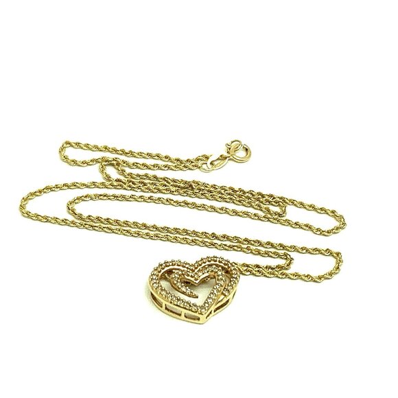 Heart Shape Pendant 0.20ctw Diamond 14k Yellow Gold Women's Rope Necklace 18'' - Picture 1 of 13